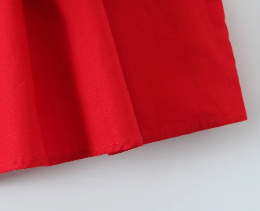 red party dress square neck sleeveless pleated summer dresses new cotton mini sexy women dresses