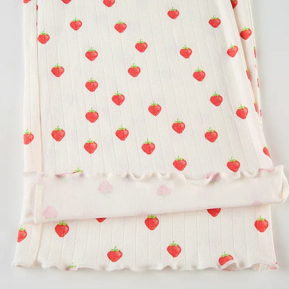 Strawberry Print Eyelet Two-piece Set Women Summer Sleeveless Slim Camis+Drawstring Pants Sets Home Cozy Sweet Casual Pajamas