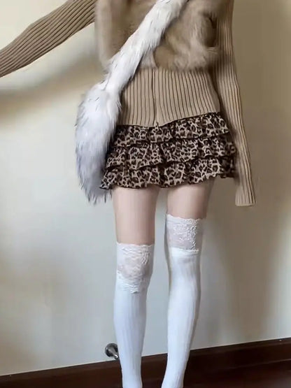 Sexy Leopard Print Mini Skirt for Women Y2k Harajuku Vintage High Wasit A-line Skirts Korean Summer Fashion Clothes Chic
