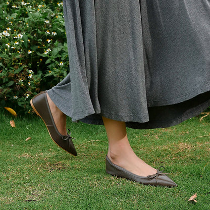 Women Flats French Style Sheepskin Ballets Woman Simple Shoe Spring Autumn Retro Pumps Flat Heel Square Toe Bowtie Footwear