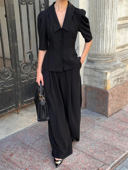 Spring Elegant 2 Piece-Set Trousers For Women V-Neck Commute Cardigan Shirts And Pant Sets Fashion Commute Suit Outfits