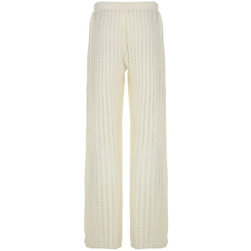 Women Stylish Fabric Texture Beach Knitted Pants Summer Chic Fashion Straight Trousers Holiday Style Minimalist Pants