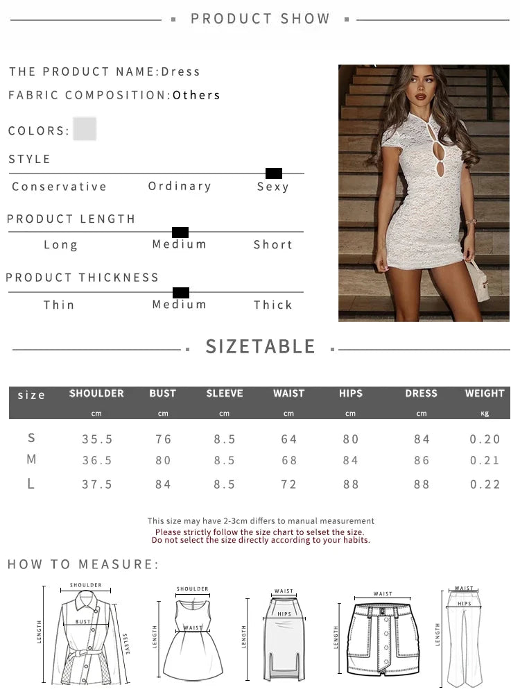 Button Patchwork Dress Women Hollow Jacquard Fashion Classic Mini Sleeve See Through Party Club Peach Hip Bodycon