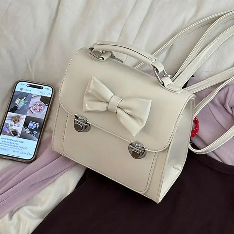 Elegant Womens Backpack Cute Bow Vintage Red Small Square Casual Backpack Fashion Gentle Advanced Female Korean Popular Bag