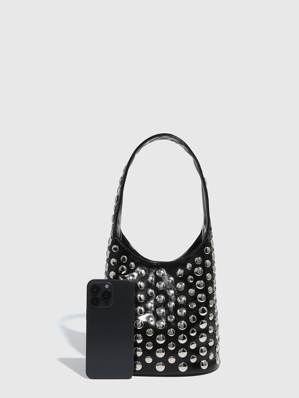 New Rivet Bucket Bag Motorcycle Texture Trend Handbag Highlights Unique Personality Tortoise Shell Sequins Soft Ladies Bag