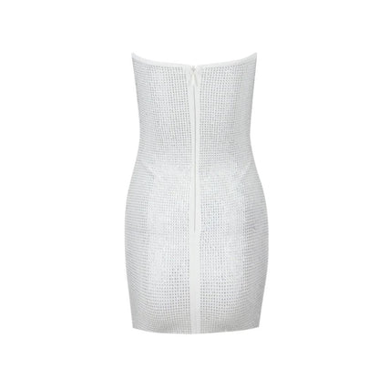 Strapless Rhinestone Cascade Fringe Bodycon Mini Dress