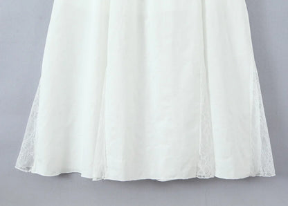 Lace Spliced Elegant White Dress Women Square Neck Sleeveless A-line Summer Long Dresses Holiday Party Robe