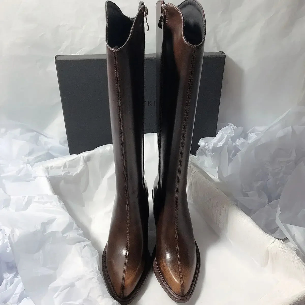Women's Long Boots Elegant High Heels Black Heeled Ladies Knee Shaft Shoes Fashion Waterproof New In Pu Quality Boot Chic