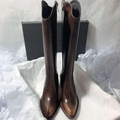 Women's Long Boots Elegant High Heels Black Heeled Ladies Knee Shaft Shoes Fashion Waterproof New In Pu Quality Boot Chic