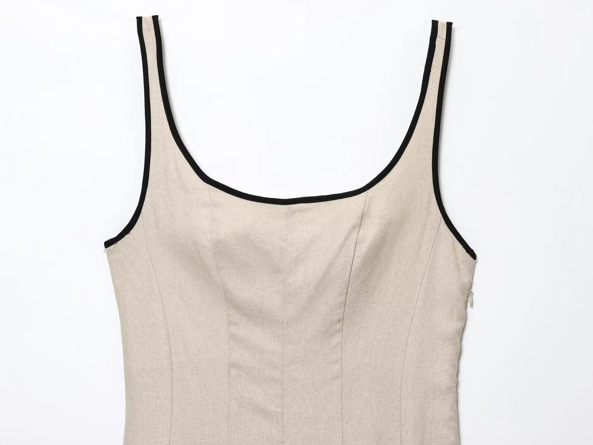 Women's Summer Commuter Simple Casual Midi Dress Sleeveless Square Neck Open Back Side Zipper Bright Line Women's Elegant Dress