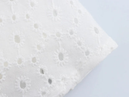 Lantern Sleeve Flower Embroidery Short Dress Elastic Waist A-line White Women Dress Vacation Casual Summer Dresses