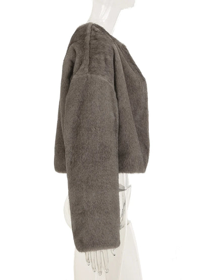 Casual Solid Furry Coats Women Winter Warm Basic Loose Long Sleeve Jackets Fashion Streetwear Korean Style Ladies