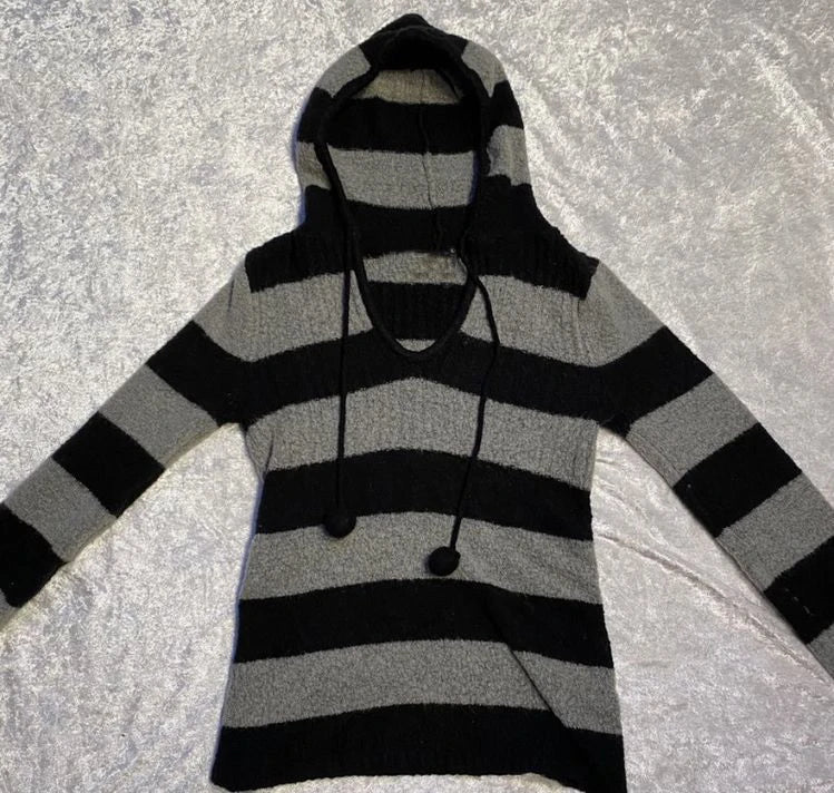 American retro y2k Millennium High street striped knitted sweater Gothic dark wind casual design sense sweater women fall winter