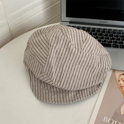 Japanese Classic Color Matching Striped Newsboy Hats Women Summer Breathable Versatile Show Face Small Retro Literary Berets