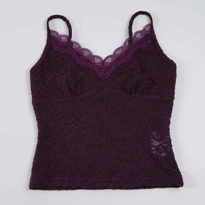 Women Summer New V Neck Cami Top Fashion Hollow Lace Sleeveless Tank Top Basic Layering Camisole for Club Street Party