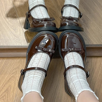 New Cute Patent Leather Mary Jane Shoes Women Autumn Buckle Straps High Heels Pumps Woman Japanese Style Uniform School Shoes