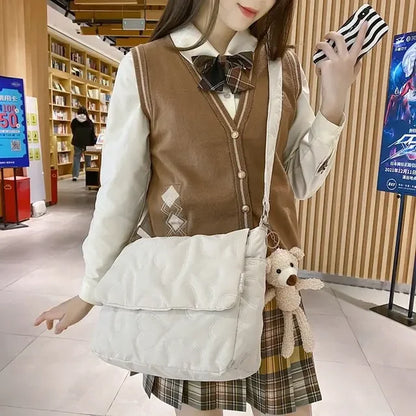 Women Sweet Y2k Aesthetic Grunge Crossbody Bag Japanese Chic High-capacity Shoulder Handbags Vintag Solid Simple Messenger Bags