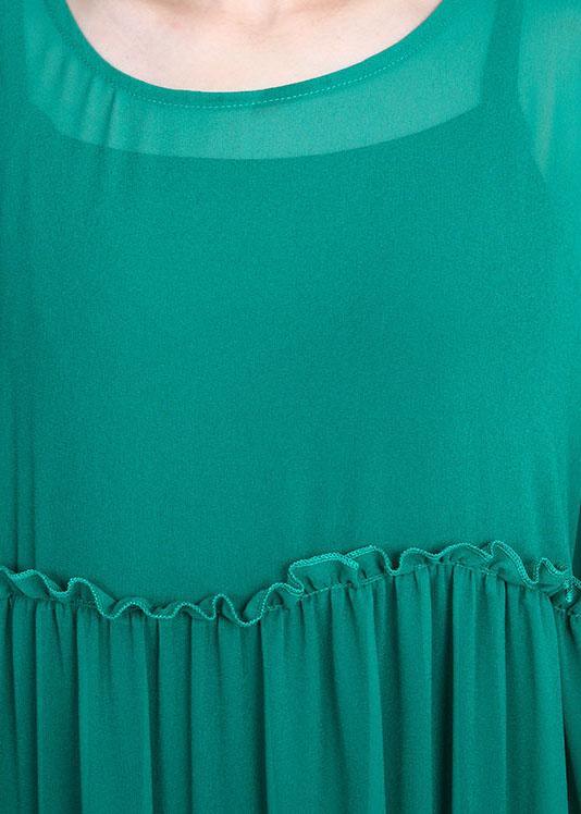 Tiered Ruffle Sleeve Embroidered Mesh Hem Maxi Dress