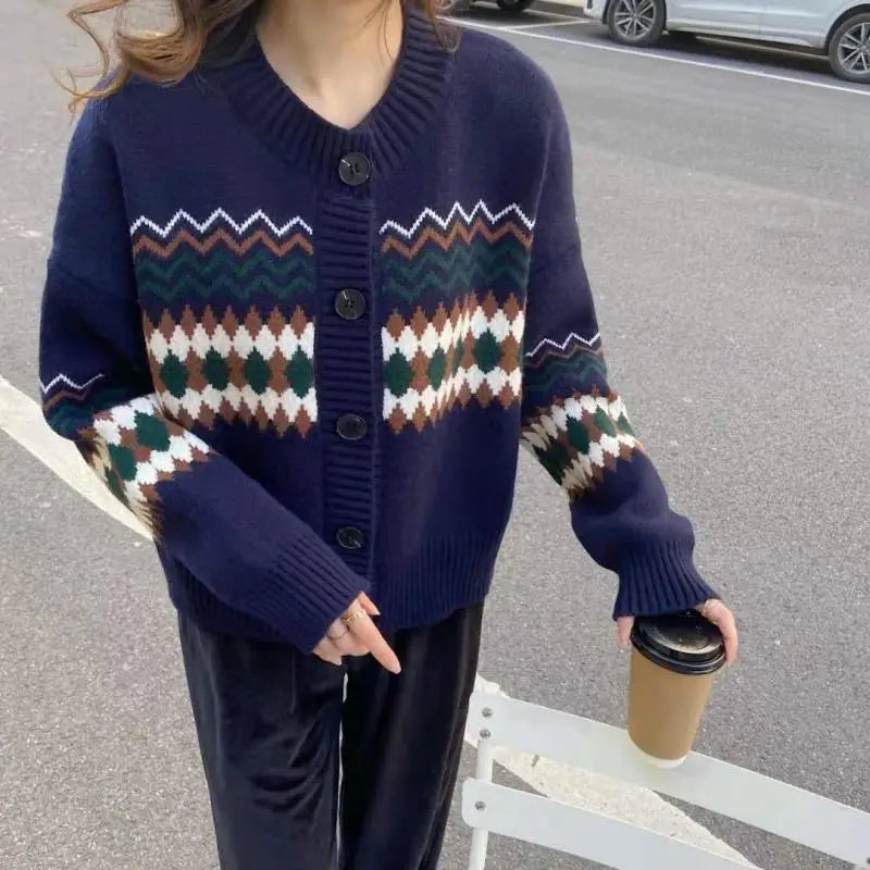 Loose O-neck Office Lady Cardigan