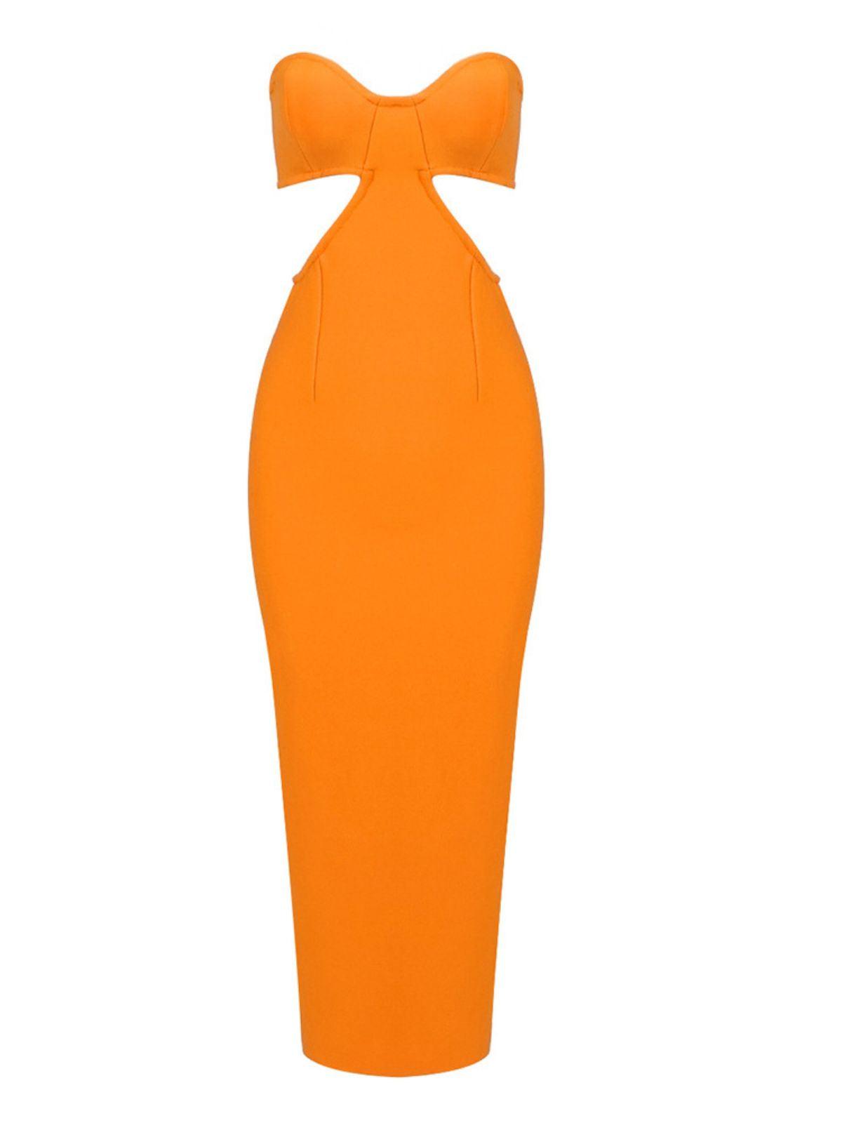 Strapless Side Cutout Rib Knit Bandage Midi Dress