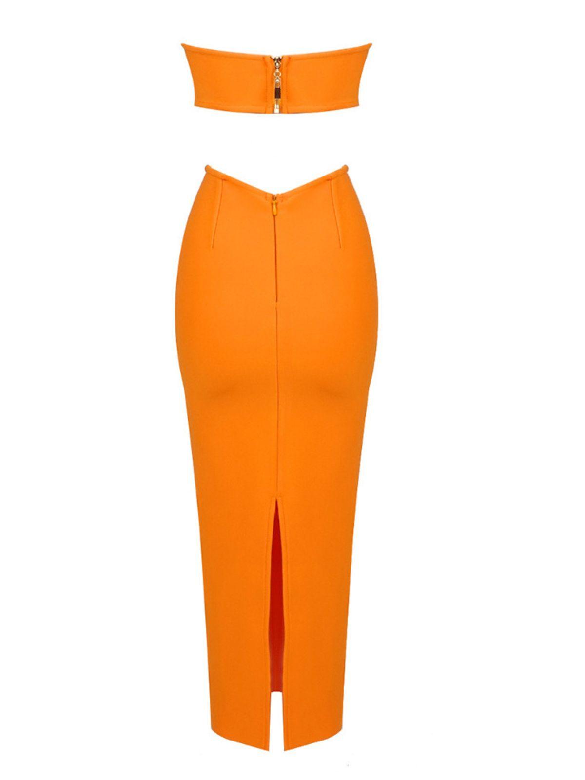Strapless Side Cutout Rib Knit Bandage Midi Dress