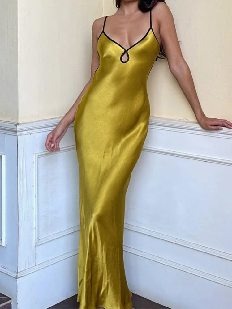Sleeveless Backless Patchwork Lace Up Cut Out Elegant Maxi Beach Outfit Midi Dresses