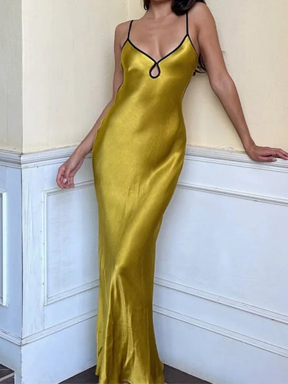 Sleeveless Backless Patchwork Lace Up Cut Out Elegant Maxi Beach Outfit Midi Dresses