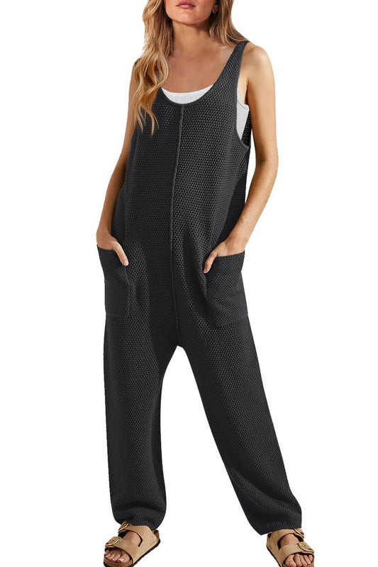 Sleeveless U Neck Dual Pocket Overalls