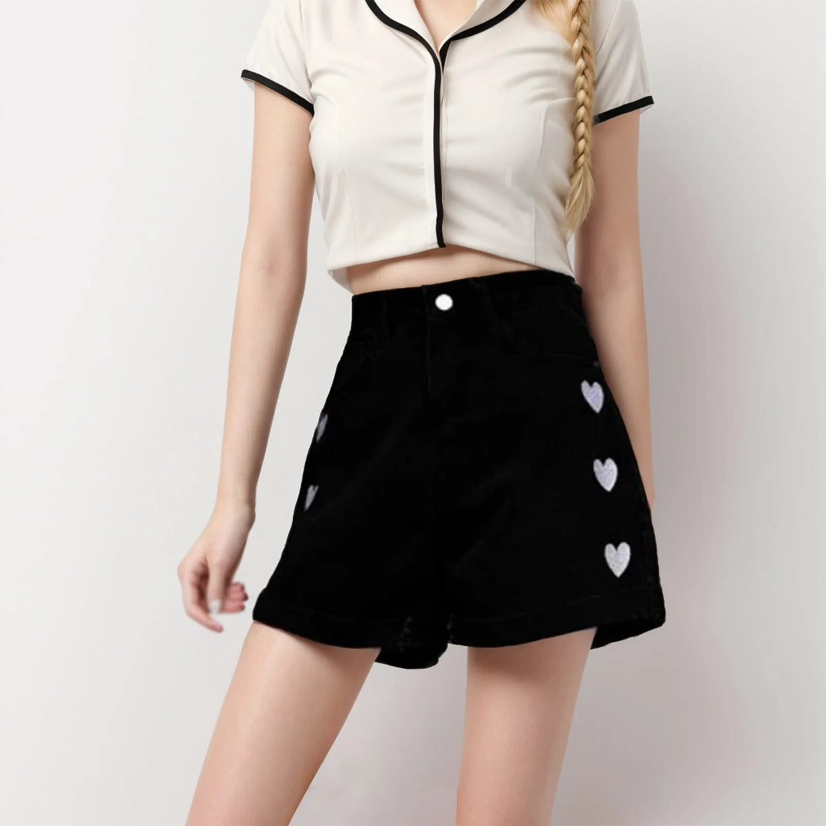 Curled Embroidered Denim Short