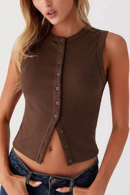 Solid Color Button-down Knit Tank Top