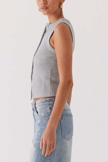 Solid Color Button-down Knit Tank Top