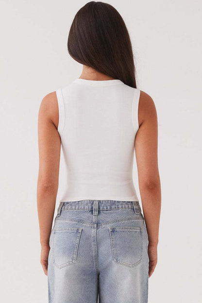 Solid Color Button-down Knit Tank Top