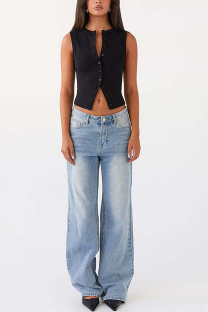 Solid Color Button-down Knit Tank Top