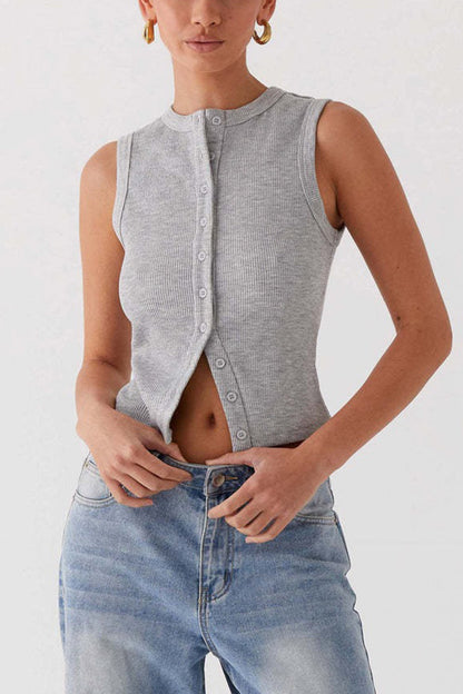 Solid Color Button-down Knit Tank Top
