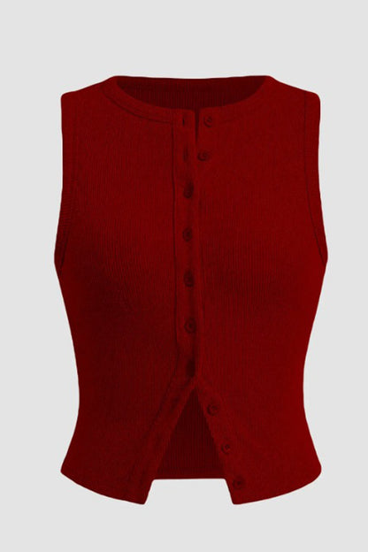 Solid Color Button-down Knit Tank Top
