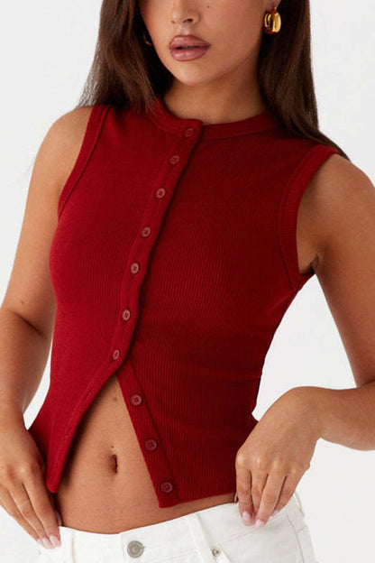 Solid Color Button-down Knit Tank Top