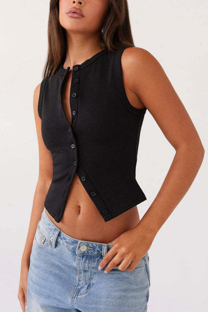 Solid Color Button-down Knit Tank Top