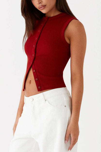 Solid Color Button-down Knit Tank Top