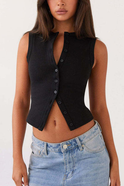 Solid Color Button-down Knit Tank Top