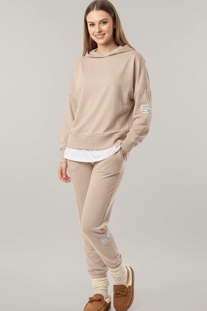 Solid Color Patchwork Hoodie Pants Outfit Sets
