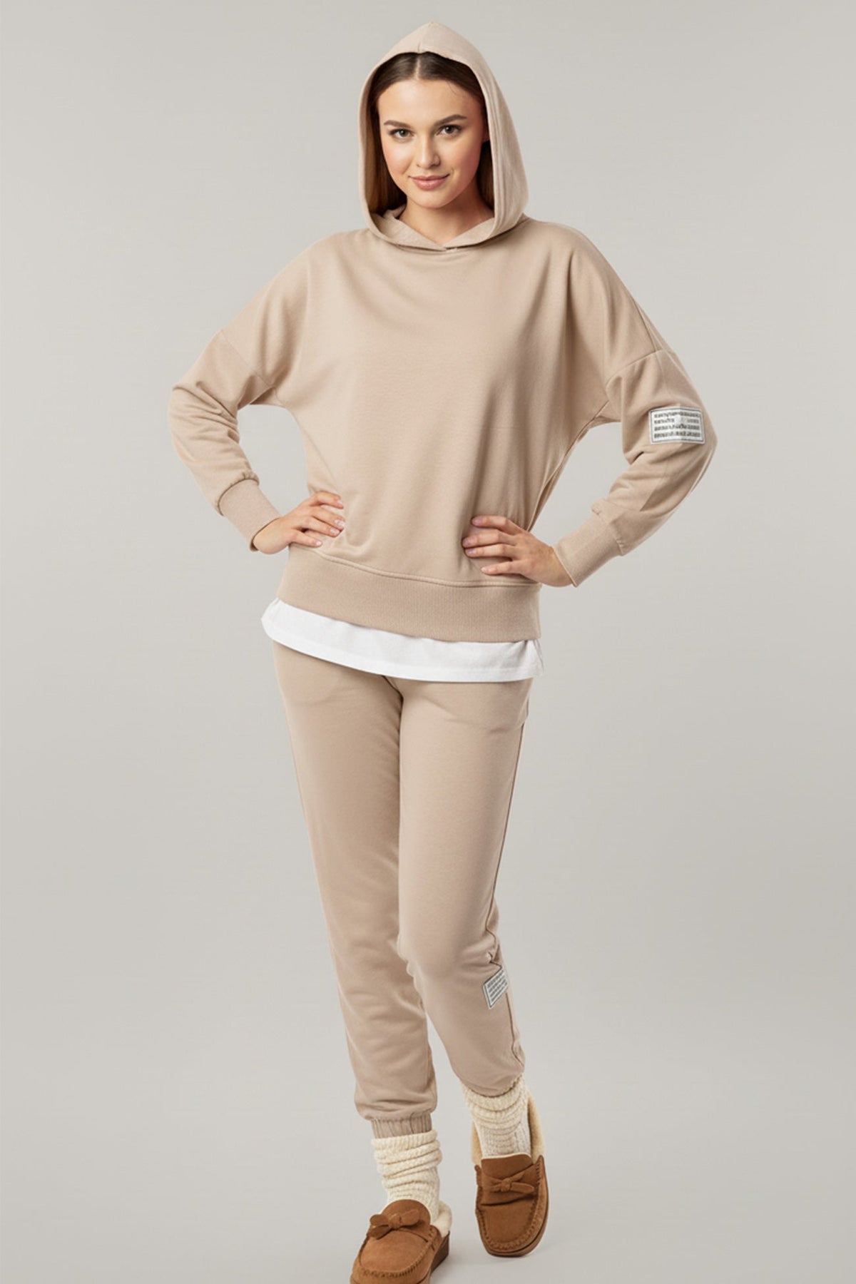 Solid Color Patchwork Hoodie Pants Outfit Sets