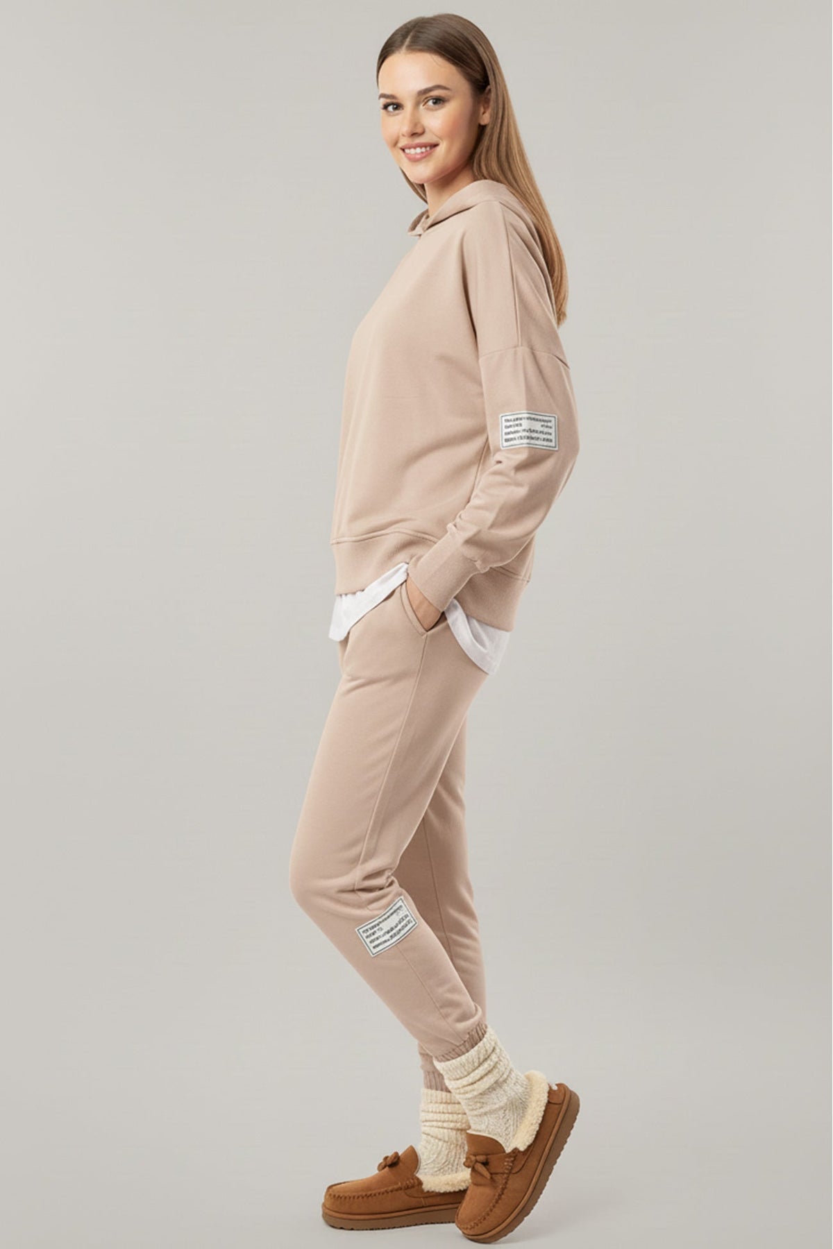 Solid Color Patchwork Hoodie Pants Outfit Sets