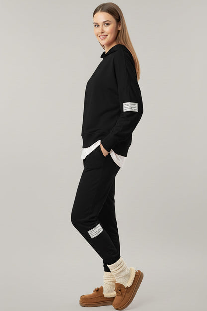 Solid Color Patchwork Hoodie Pants Outfit Sets