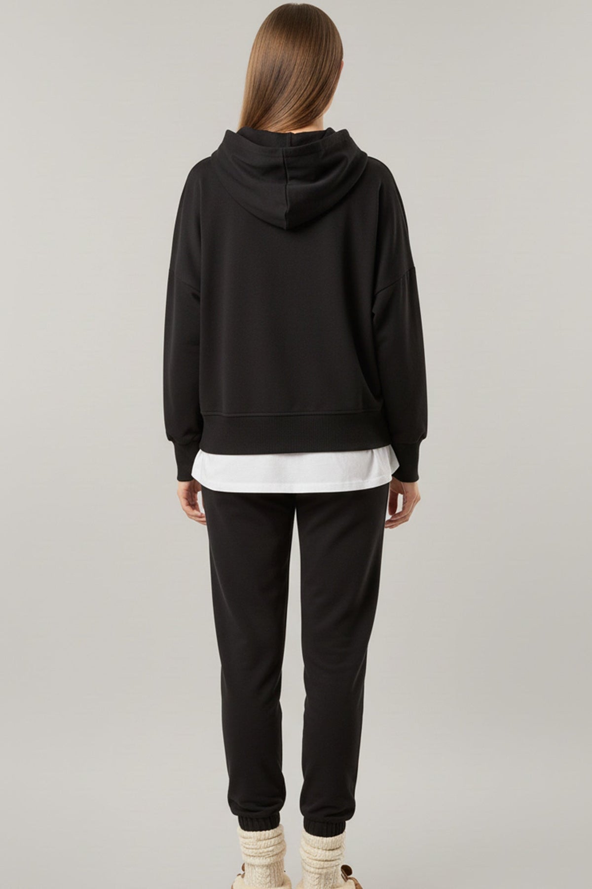 Solid Color Patchwork Hoodie Pants Outfit Sets