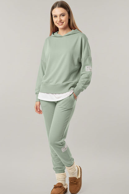 Solid Color Patchwork Hoodie Pants Outfit Sets
