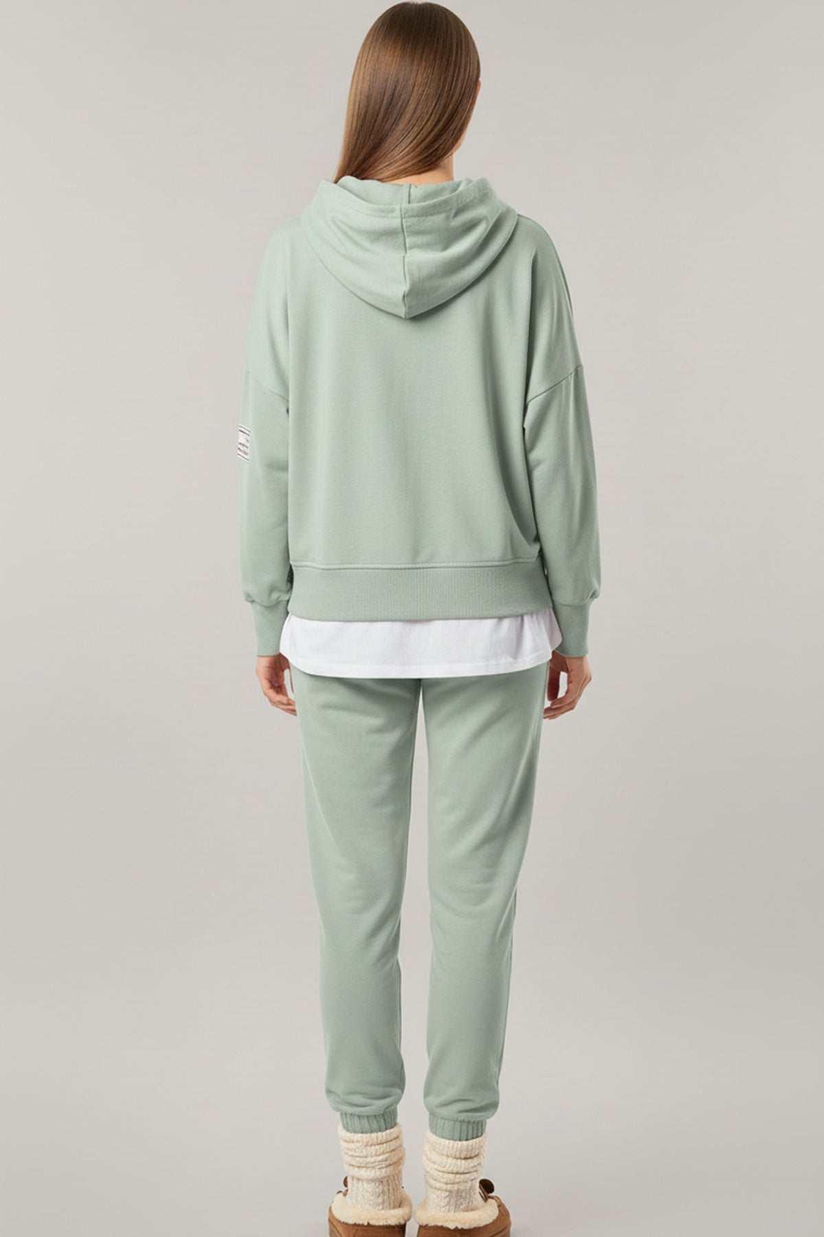 Solid Color Patchwork Hoodie Pants Outfit Sets
