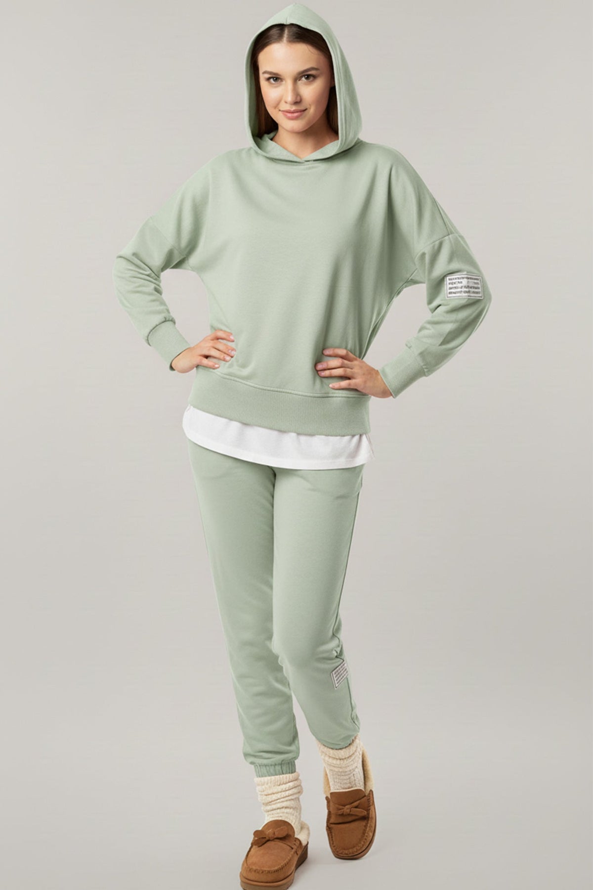 Solid Color Patchwork Hoodie Pants Outfit Sets