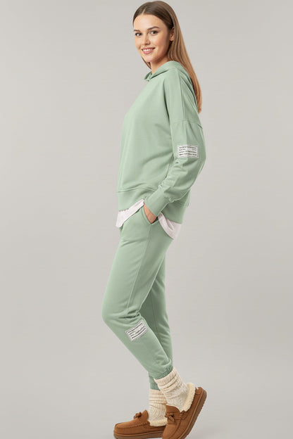 Solid Color Patchwork Hoodie Pants Outfit Sets