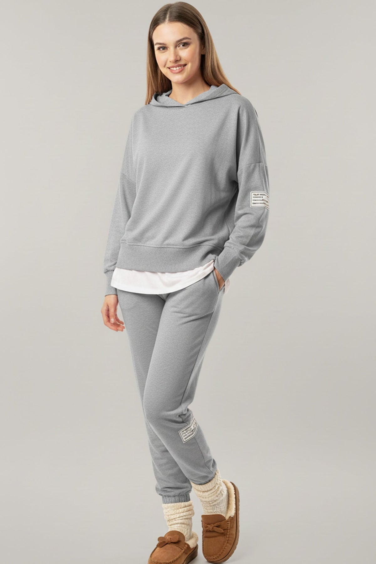 Solid Color Patchwork Hoodie Pants Outfit Sets