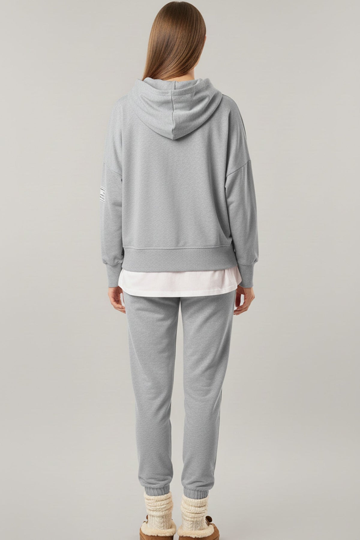 Solid Color Patchwork Hoodie Pants Outfit Sets